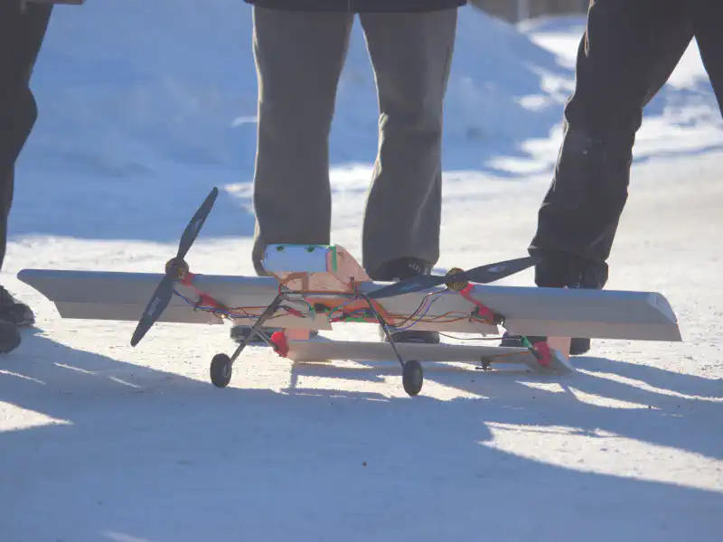 The aircraft resting in the snow before a testflight